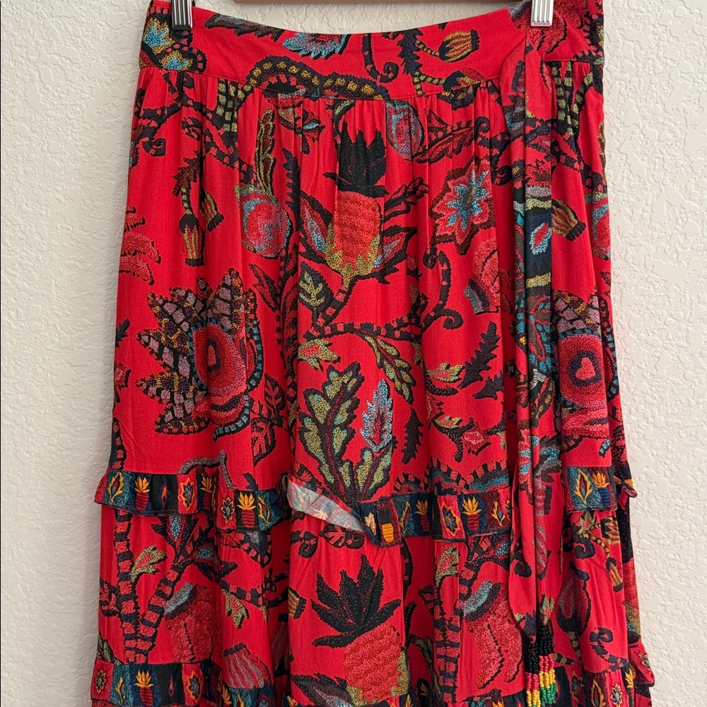 NWT!!! FARM Rio Floral Red Maxi Tiered Skirt Size M - Picture 3 of 13